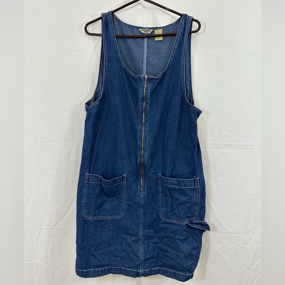 Vintage Denim Jumper Dress - Northwest Blue - Large - Straps